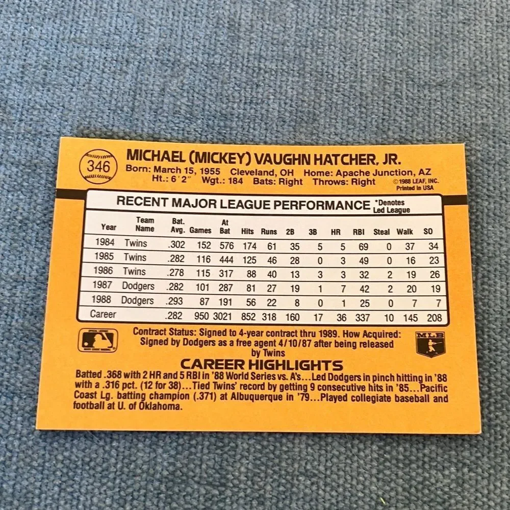 1989 Donruss Los Angeles Dodgers Baseball Card Trading Card